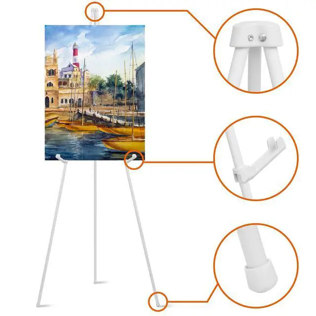 Alt view image 6 of 6 - 63" Easel Stand for Wedding Signs, Posters, Portable Artist Easel for Painting Canvas, Tripod for Home and Office, Supports 5 lbs-White 1/Pack