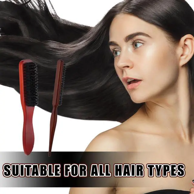 Alt view image 6 of 7 - 5 Pcs Slick Back Hair Brush Set, Bristle Hair Brush Edge Control Brush Teasing Comb, Wax Stick for Hair & Wig Flyaways, For Smooth Hair Parting Smooth Flyaways
