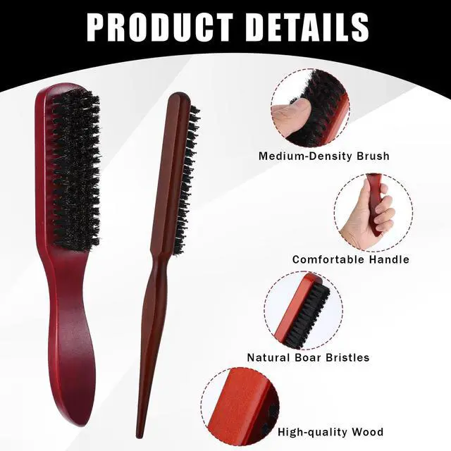 Alt view image 4 of 7 - 5 Pcs Slick Back Hair Brush Set, Bristle Hair Brush Edge Control Brush Teasing Comb, Wax Stick for Hair & Wig Flyaways, For Smooth Hair Parting Smooth Flyaways