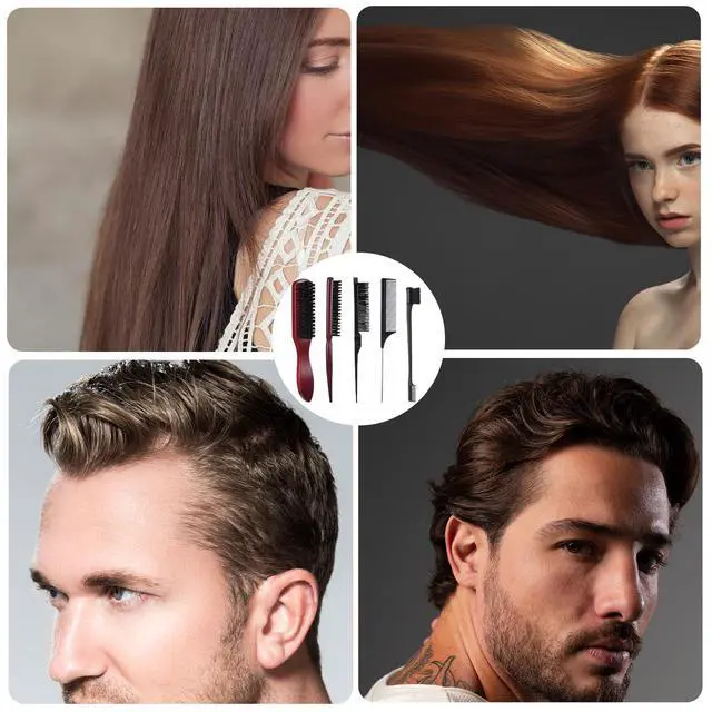Alt view image 7 of 7 - 5 Pcs Slick Back Hair Brush Set, Bristle Hair Brush Edge Control Brush Teasing Comb, Wax Stick for Hair & Wig Flyaways, For Smooth Hair Parting Smooth Flyaways