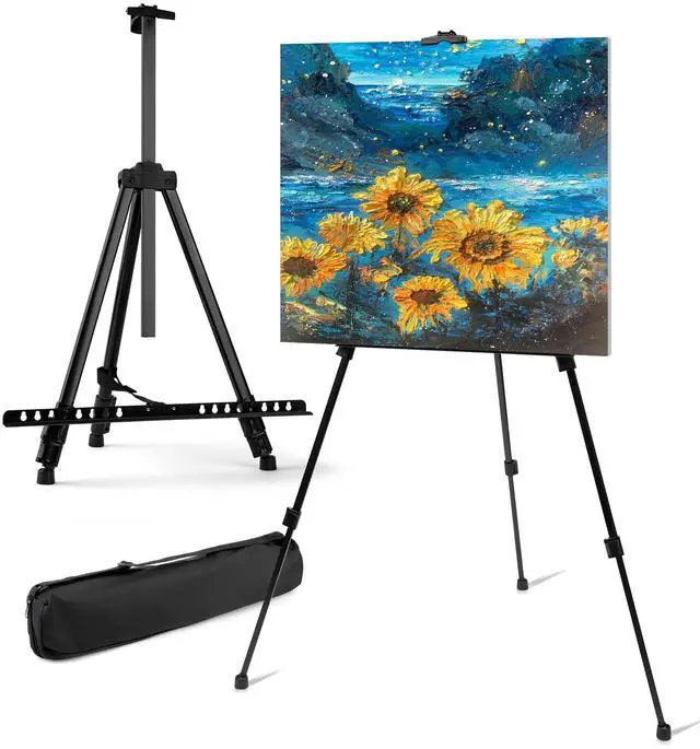 Main image of Art Painting Artist Easel Stand, Portable Adjustable Easels with Carry Bag,Tripod Display Easel Height from 17 to 63 Inch for Table-Top/Floor Displaying and Wedding Signs, Black