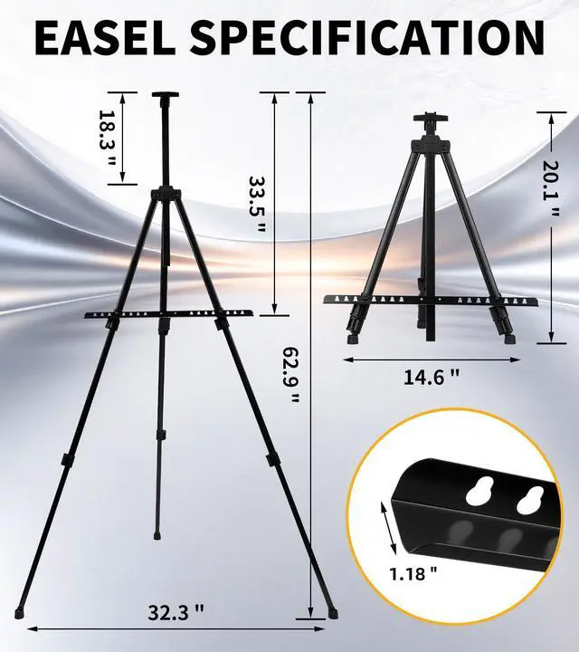 Alt view image 2 of 7 - Art Painting Artist Easel Stand, Portable Adjustable Easels with Carry Bag,Tripod Display Easel Height from 17 to 63 Inch for Table-Top/Floor Displaying and Wedding Signs, Black