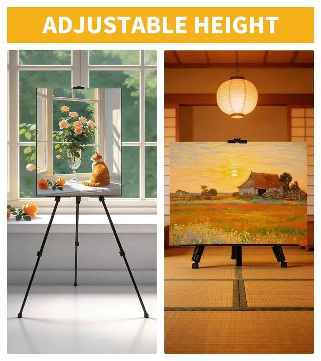 Alt view image 4 of 7 - Art Painting Artist Easel Stand, Portable Adjustable Easels with Carry Bag,Tripod Display Easel Height from 17 to 63 Inch for Table-Top/Floor Displaying and Wedding Signs, Black