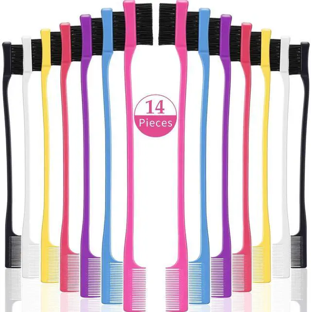 Main image of 14 Pcs Hair Edge Brush Bulk Double Sided Edge Control Eyebrow Brush Black Hair Comb Smooth Grooming for Women, 7 Colors