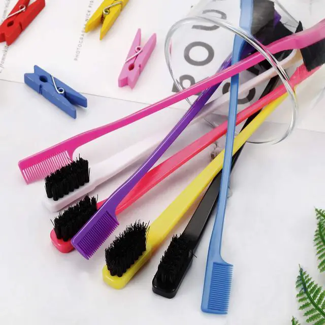 Alt view image 5 of 7 - 14 Pcs Hair Edge Brush Bulk Double Sided Edge Control Eyebrow Brush Black Hair Comb Smooth Grooming for Women, 7 Colors
