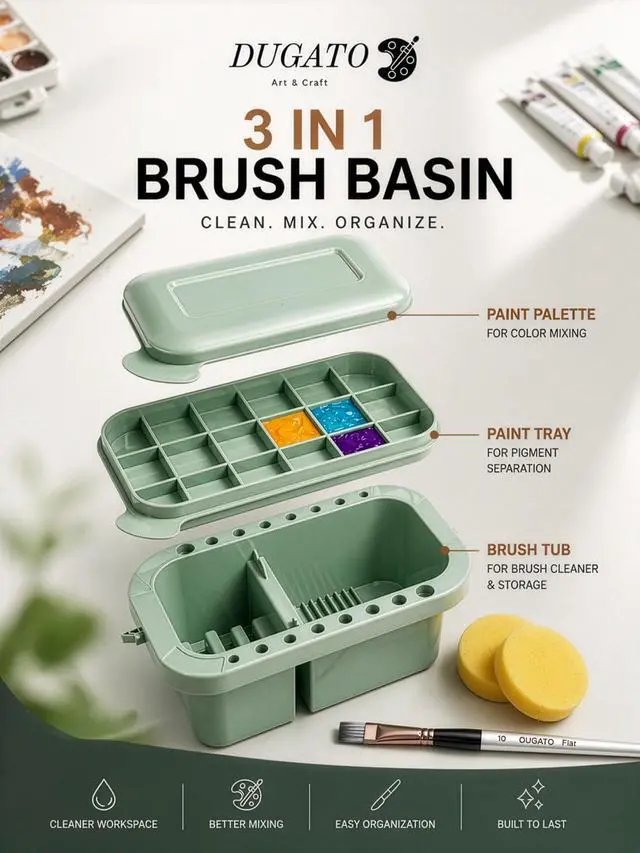 Alt view image 2 of 7 - 3-in-1 Paint Brush Cleaner, Brush Basin Washer, Green