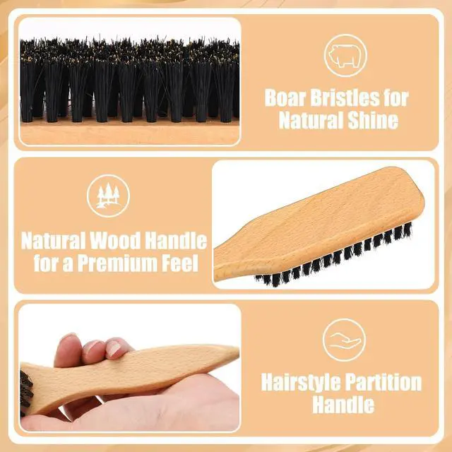 Alt view image 3 of 7 - 6PCS Boar Bristle Slick Back Hair Brush with Edge Brush Rat Tail Comb, Wide Tooth Comb for Men Women