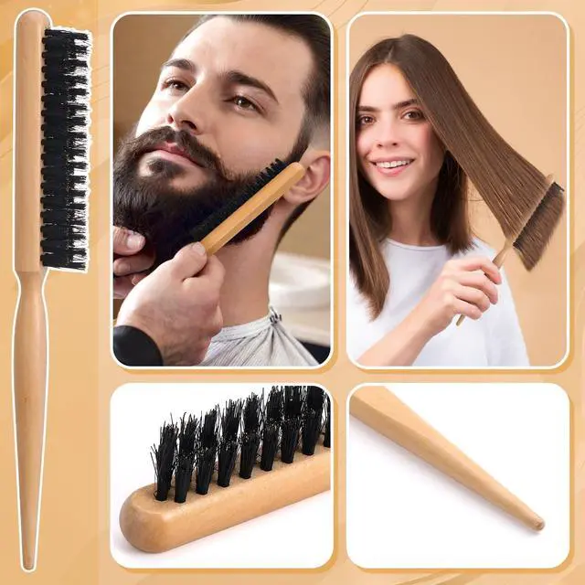 Alt view image 5 of 7 - 6PCS Boar Bristle Slick Back Hair Brush with Edge Brush Rat Tail Comb, Wide Tooth Comb for Men Women