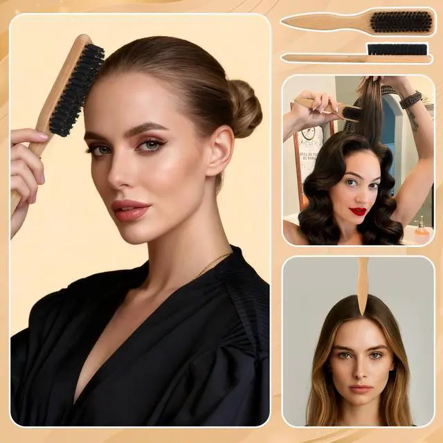 Alt view image 6 of 7 - 6PCS Boar Bristle Slick Back Hair Brush with Edge Brush Rat Tail Comb, Wide Tooth Comb for Men Women
