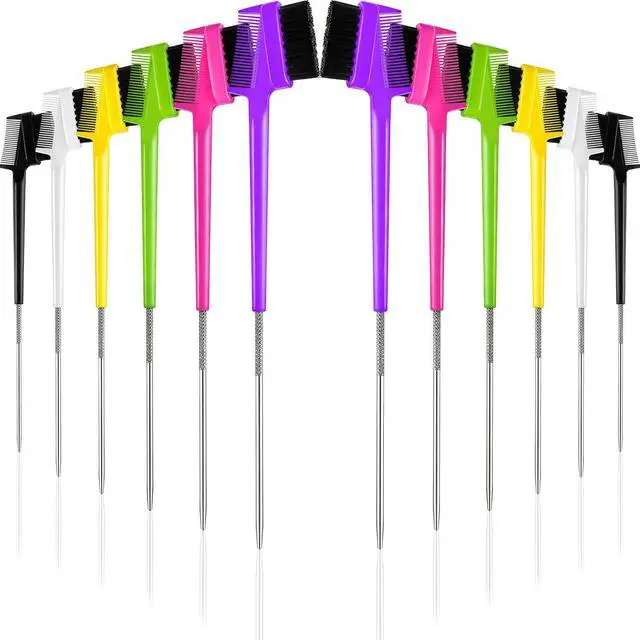 Main image of Assorted Colors Hair Styling Grooming Kit - 12 Pieces Including Rat Tail Comb, Double-Sided Hair Brush, and Smooth Edge Combs for Combing and Styling