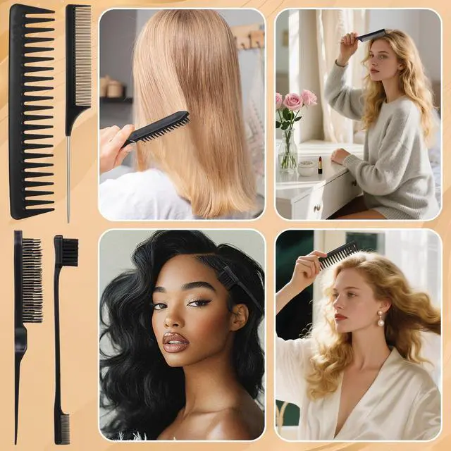 Alt view image 7 of 7 - 6PCS Boar Bristle Slick Back Hair Brush with Edge Brush Rat Tail Comb, Wide Tooth Comb for Men Women