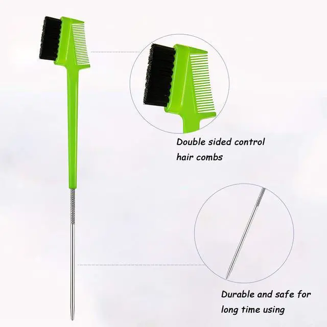 Alt view image 4 of 7 - Assorted Colors Hair Styling Grooming Kit - 12 Pieces Including Rat Tail Comb, Double-Sided Hair Brush, and Smooth Edge Combs for Combing and Styling