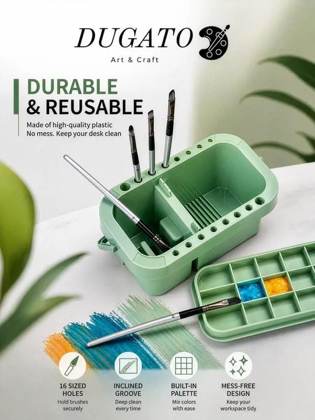 Alt view image 4 of 7 - 3-in-1 Paint Brush Cleaner, Brush Basin Washer, Green