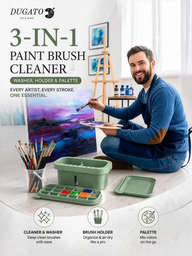 Alt view image 6 of 7 - 3-in-1 Paint Brush Cleaner, Brush Basin Washer, Green