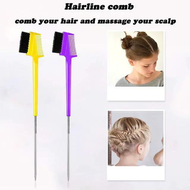 Alt view image 6 of 7 - Assorted Colors Hair Styling Grooming Kit - 12 Pieces Including Rat Tail Comb, Double-Sided Hair Brush, and Smooth Edge Combs for Combing and Styling