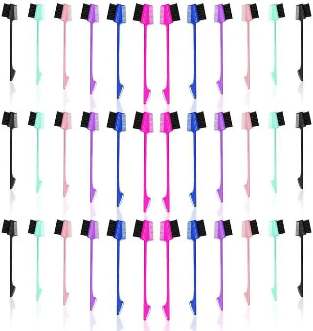 Main image of 36 PCS 3 in 1 Hair Edge Brushes Bulk Double Sided Hair Brush Comb Bulk Set, Hairs Edges Styler Fine Tooth Combs, Rat Tail Comb Combing, Slicking Hair for Women, Styling Tools, 6 Colors