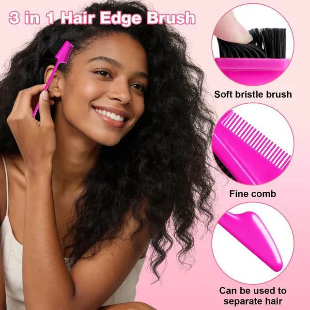 Alt view image 3 of 7 - 36 PCS 3 in 1 Hair Edge Brushes Bulk Double Sided Hair Brush Comb Bulk Set, Hairs Edges Styler Fine Tooth Combs, Rat Tail Comb Combing, Slicking Hair for Women, Styling Tools, 6 Colors