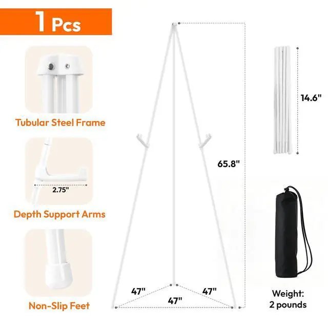 Alt view image 2 of 7 - 1PCS White Easel Stand for Wedding Sign Stand, 66 Inches Lightweight Adjustable Art Poster Board Stand for Display Wedding Welcome Sign, Metal Easel Stand for Painting with Portable Bag