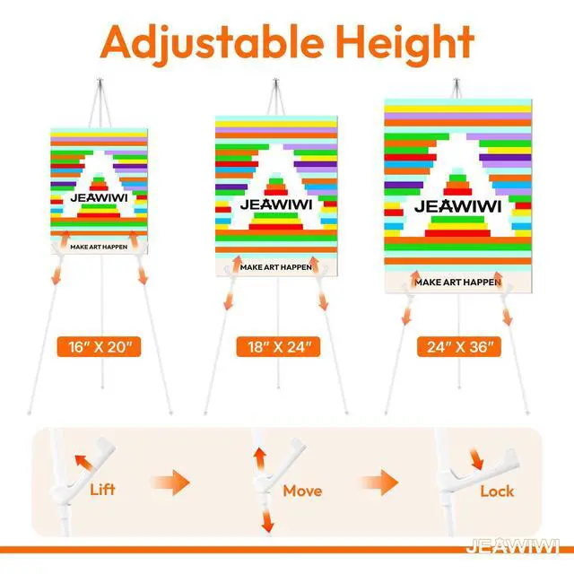 Alt view image 4 of 7 - 1PCS White Easel Stand for Wedding Sign Stand, 66 Inches Lightweight Adjustable Art Poster Board Stand for Display Wedding Welcome Sign, Metal Easel Stand for Painting with Portable Bag