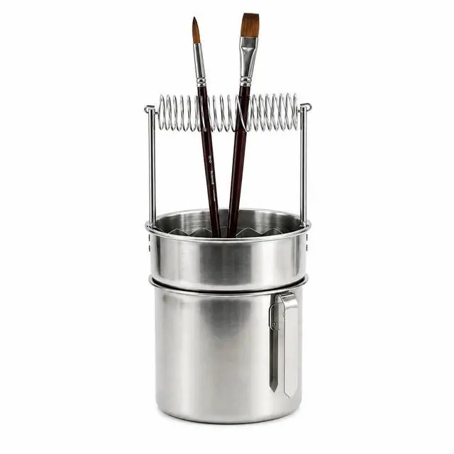Main image of Double Layer Paint Brush Washer, Stainless Steel Oil Paint Brush Cleaner with Spiral Holder, Removable Strainer and Wash Tank for Oil, Acrylic, Watercolor