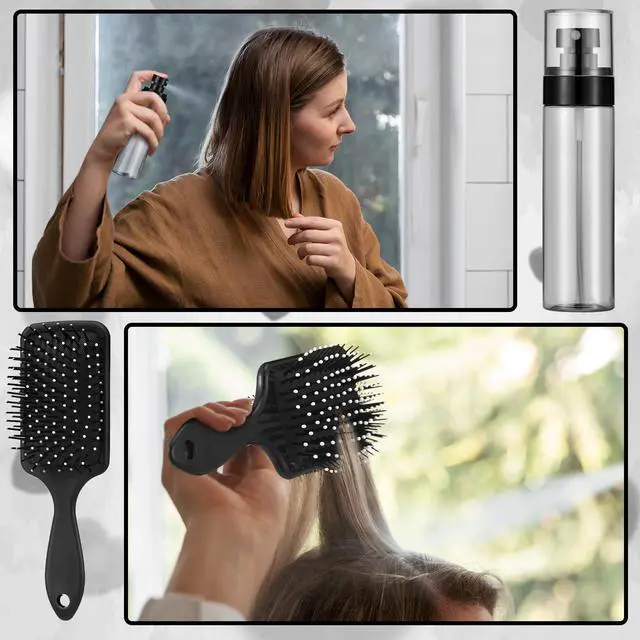 Alt view image 3 of 7 - 15 Pcs Slick Back Hair Brush Set, Bristle Comb with Spray Bottle,Hair Clip,Edge Brush for Women, Men (Black)