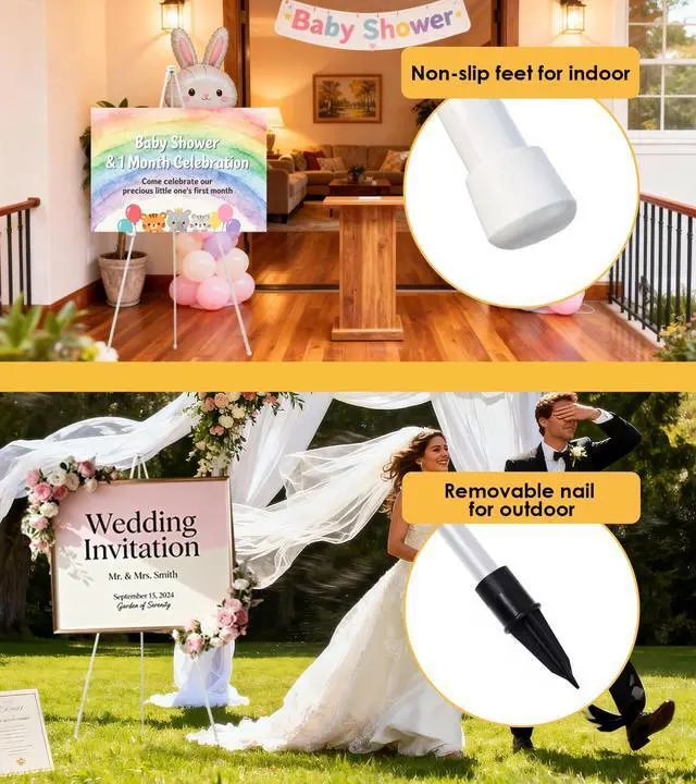 Alt view image 5 of 7 - Display Easel Stand for Sign, Lightweight Tripod with Bag, Portable Adjustable Artist Easels for Outdoor Painting Posters/Canvas/Wedding, 1PC White