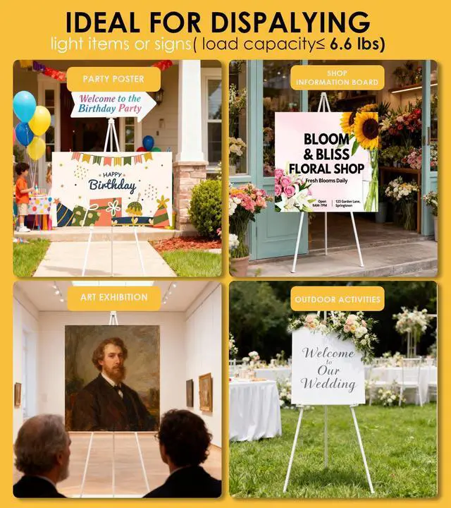 Alt view image 6 of 7 - Display Easel Stand for Sign, Lightweight Tripod with Bag, Portable Adjustable Artist Easels for Outdoor Painting Posters/Canvas/Wedding, 1PC White