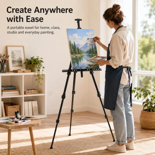 Alt view image 2 of 7 - Easel Stand for Sign and Painting: Art Portable Adjustable Metal Tripod Easels for Display Height from 17 to 66 Inch -Canvas Stand for Table-Top/Floor Paint - Gifts for Teens Art Supplies