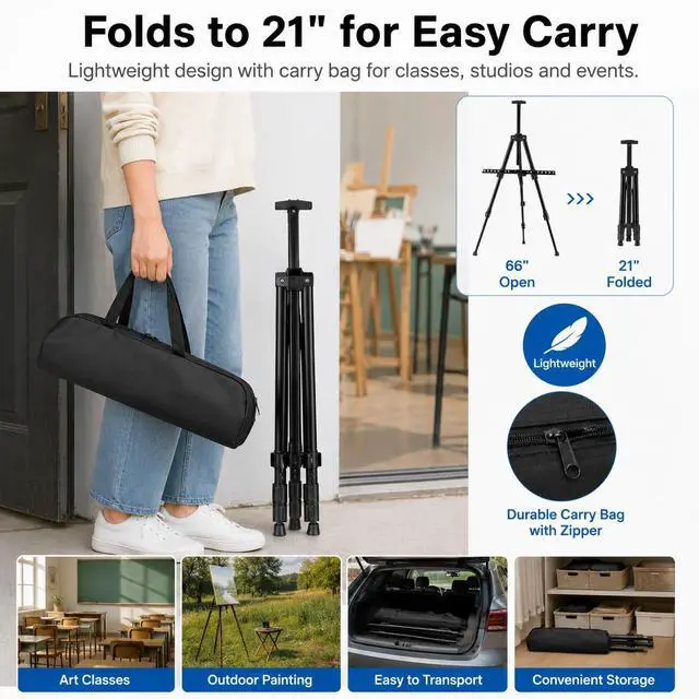 Alt view image 4 of 7 - Easel Stand for Sign and Painting: Art Portable Adjustable Metal Tripod Easels for Display Height from 17 to 66 Inch -Canvas Stand for Table-Top/Floor Paint - Gifts for Teens Art Supplies