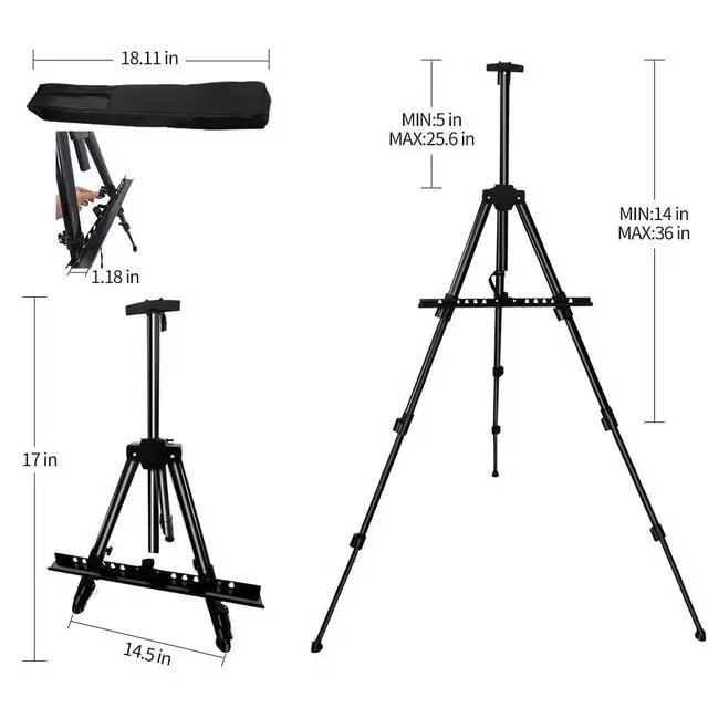 Alt view image 5 of 7 - Easel Stand for Sign and Painting: Art Portable Adjustable Metal Tripod Easels for Display Height from 17 to 66 Inch -Canvas Stand for Table-Top/Floor Paint - Gifts for Teens Art Supplies