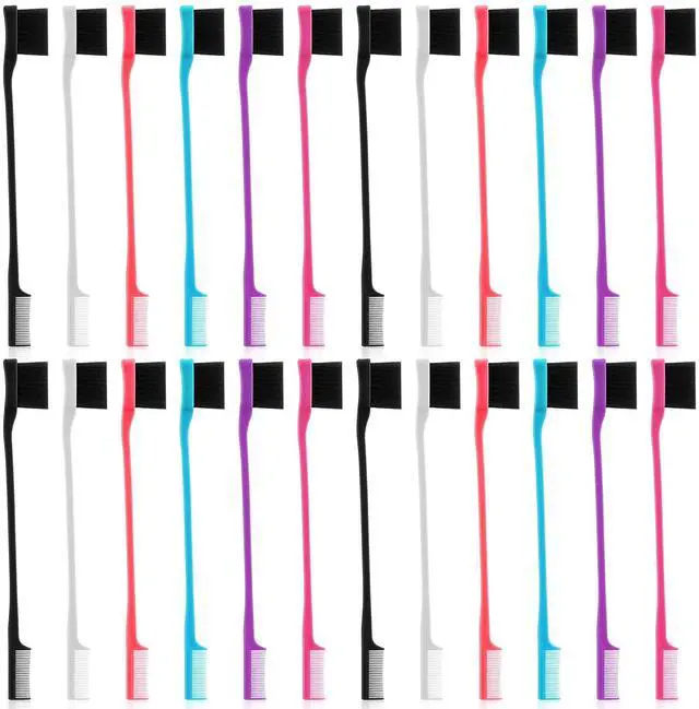 Main image of 24 Pieces Hair Edge Brushes Double Sided Edge Hair Comb Natural Styling Eyebrow Combs, Smooth Grooming for Women, 6 Random Colors
