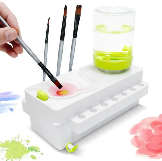 Main image of Paint Brush Cleaner, Brush Rinser with Drain and Brush Holder, Upgrade Water Circulation Paintbrush Cleaner Rinser for Acrylic, Watercolor, Water-Based Art Supplies Paint Brush Cleaner Tool, Green