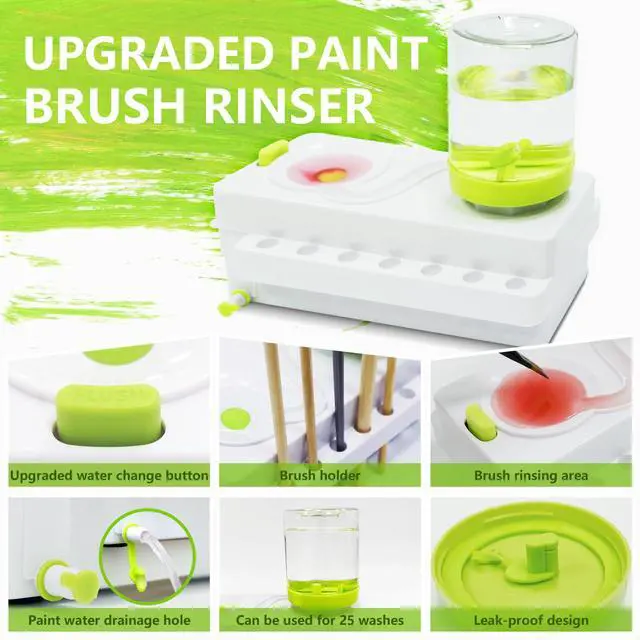 Alt view image 2 of 7 - Paint Brush Cleaner, Brush Rinser with Drain and Brush Holder, Upgrade Water Circulation Paintbrush Cleaner Rinser for Acrylic, Watercolor, Water-Based Art Supplies Paint Brush Cleaner Tool, Green