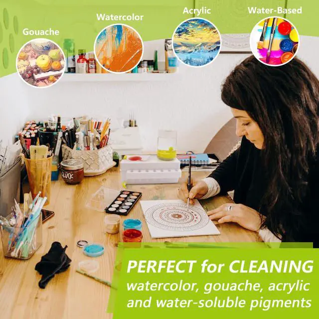 Alt view image 5 of 7 - Paint Brush Cleaner, Brush Rinser with Drain and Brush Holder, Upgrade Water Circulation Paintbrush Cleaner Rinser for Acrylic, Watercolor, Water-Based Art Supplies Paint Brush Cleaner Tool, Green