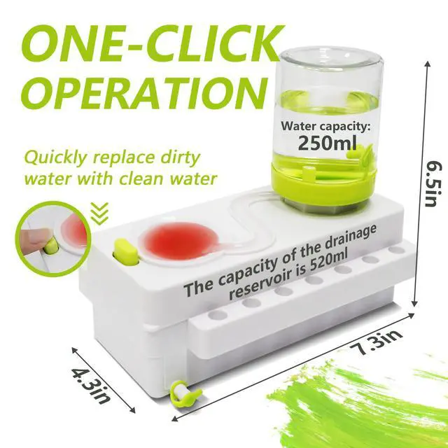 Alt view image 3 of 7 - Paint Brush Cleaner, Brush Rinser with Drain and Brush Holder, Upgrade Water Circulation Paintbrush Cleaner Rinser for Acrylic, Watercolor, Water-Based Art Supplies Paint Brush Cleaner Tool, Green