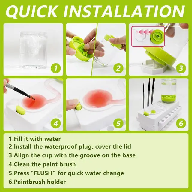 Alt view image 7 of 7 - Paint Brush Cleaner, Brush Rinser with Drain and Brush Holder, Upgrade Water Circulation Paintbrush Cleaner Rinser for Acrylic, Watercolor, Water-Based Art Supplies Paint Brush Cleaner Tool, Green