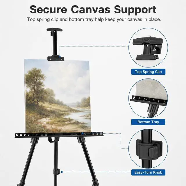 Alt view image 7 of 7 - Easel Stand for Sign and Painting: Art Portable Adjustable Metal Tripod Easels for Display Height from 17 to 66 Inch -Canvas Stand for Table-Top/Floor Paint - Gifts for Teens Art Supplies