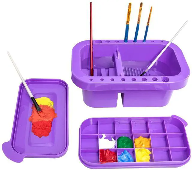 Main image of Paint Brush Cleaner, Paint Brush Holder and Organizers with Palette for Acrylic, Watercolor, and Water-Based Paints (Purple)