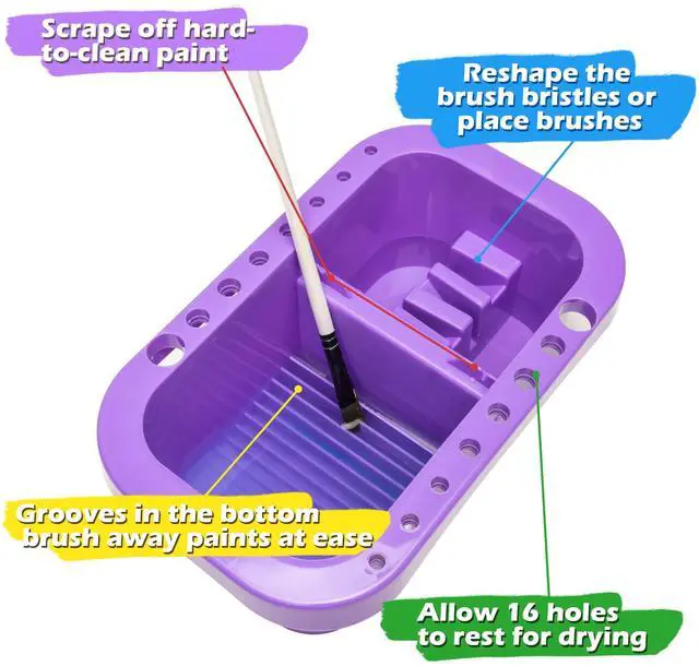 Alt view image 2 of 7 - Paint Brush Cleaner, Paint Brush Holder and Organizers with Palette for Acrylic, Watercolor, and Water-Based Paints (Purple)