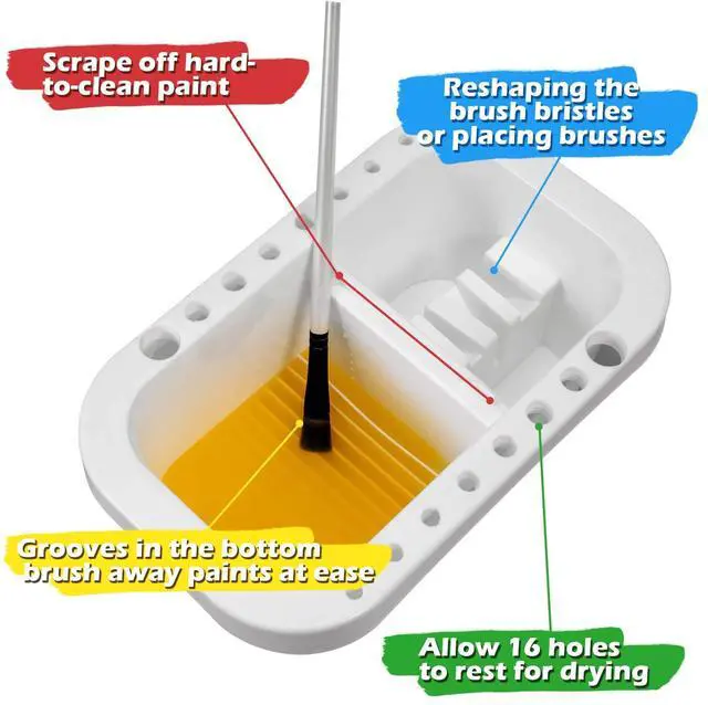 Alt view image 2 of 6 - Paint Brush Cleaner, Paint Brush Holder and Organizers with Palette for Acrylic, Watercolor, and Water-Based Paints (White)