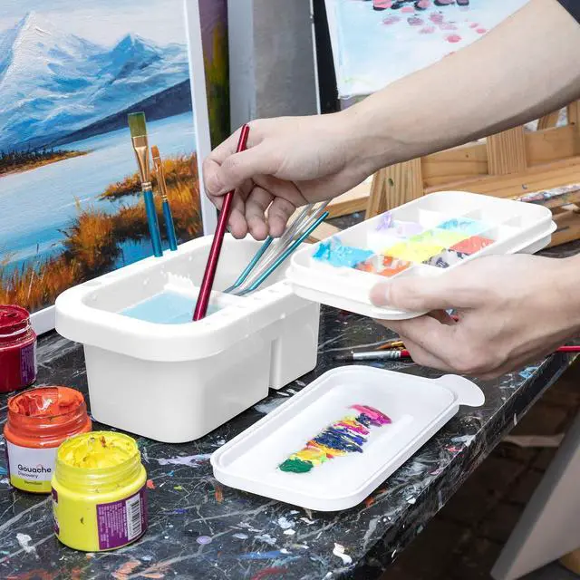 Alt view image 5 of 6 - Paint Brush Cleaner, Paint Brush Holder and Organizers with Palette for Acrylic, Watercolor, and Water-Based Paints (White)
