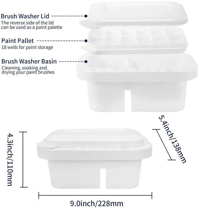 Alt view image 4 of 6 - Paint Brush Cleaner, Paint Brush Holder and Organizers with Palette for Acrylic, Watercolor, and Water-Based Paints (White)