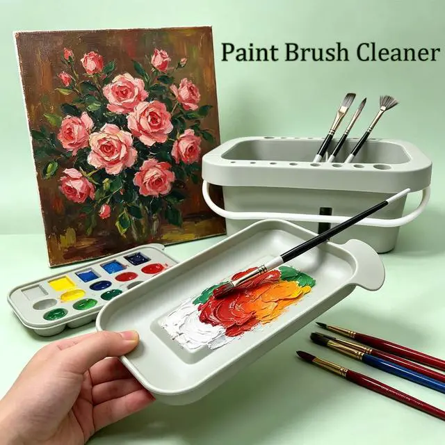 Alt view image 2 of 7 - Paint Brush Cleaner - Paint Brush Holder with Palette and Handle, Paint Brush Holder & Organizer, Rinser & Storage for Acrylic, Watercolor & Water-Based Paints, Art Supply Washer with Trays