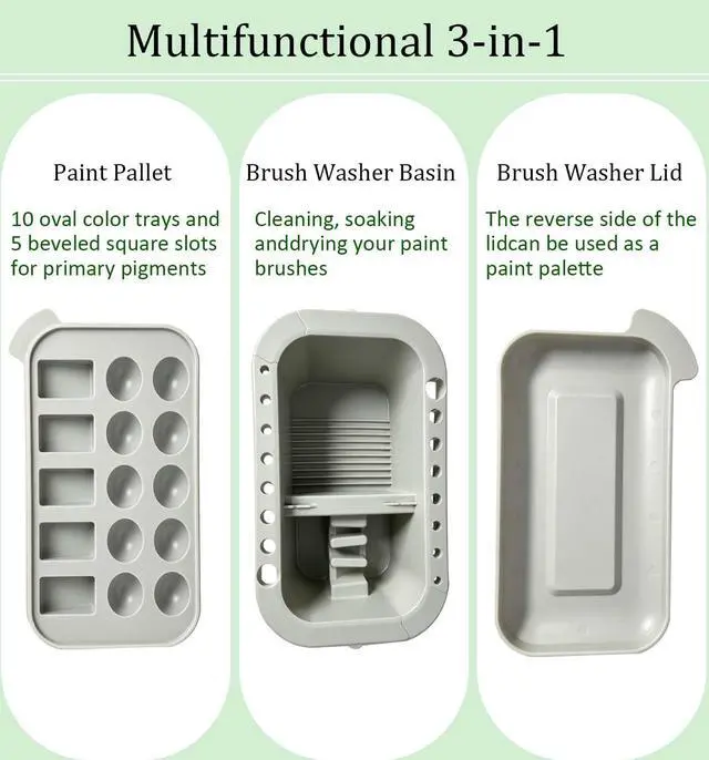 Alt view image 3 of 7 - Paint Brush Cleaner - Paint Brush Holder with Palette and Handle, Paint Brush Holder & Organizer, Rinser & Storage for Acrylic, Watercolor & Water-Based Paints, Art Supply Washer with Trays