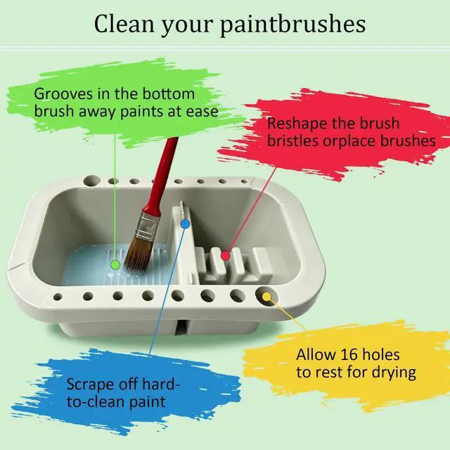Alt view image 5 of 7 - Paint Brush Cleaner - Paint Brush Holder with Palette and Handle, Paint Brush Holder & Organizer, Rinser & Storage for Acrylic, Watercolor & Water-Based Paints, Art Supply Washer with Trays