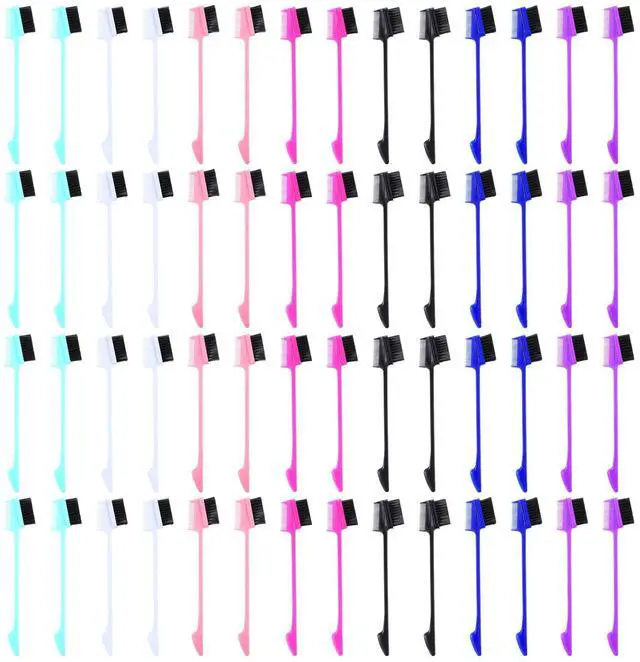 Main image of 56PCS 3-in-1 Hair Edge Brush & Comb Set, Double-Sided Styling Tool with Soft Bristles for Smoothing Baby Hairs & Edges, 7 Vibrant Colors (Black, Pink, Rose Red, Purple, Blue, Green, White) - 8 of Each