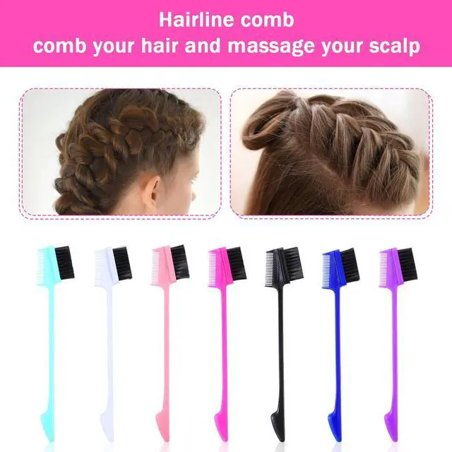 Alt view image 5 of 7 - 56PCS 3-in-1 Hair Edge Brush & Comb Set, Double-Sided Styling Tool with Soft Bristles for Smoothing Baby Hairs & Edges, 7 Vibrant Colors (Black, Pink, Rose Red, Purple, Blue, Green, White) - 8 of Each