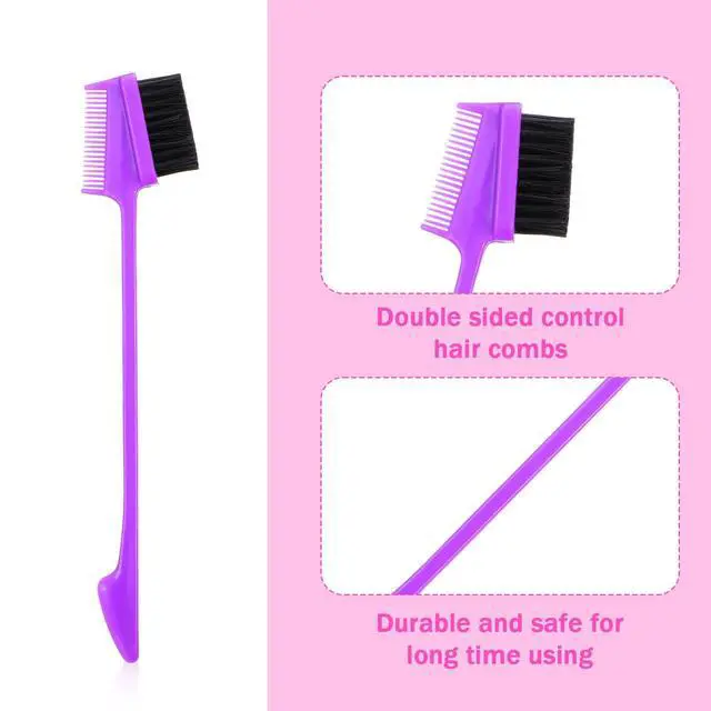 Alt view image 3 of 7 - 56PCS 3-in-1 Hair Edge Brush & Comb Set, Double-Sided Styling Tool with Soft Bristles for Smoothing Baby Hairs & Edges, 7 Vibrant Colors (Black, Pink, Rose Red, Purple, Blue, Green, White) - 8 of Each