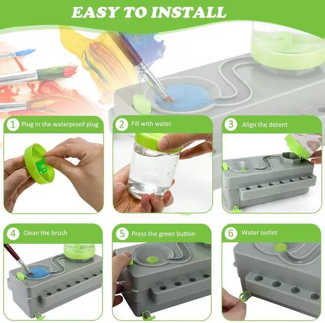 Alt view image 7 of 7 - Paint Brush Cleaner Upgrade Painting Supplies, Painting Station with Drain, Strengthen Water Recycling Brush Rinser, Paint Brush Cleaner Tool for Acrylic, Watercolor and Water-Based Paints, Grey
