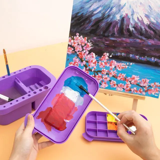 Alt view image 4 of 7 - Paint Brush Cleaner, Paint Brush Holder and Organizers with Palette for Acrylic, Watercolor, and Water-Based Paints (Purple)
